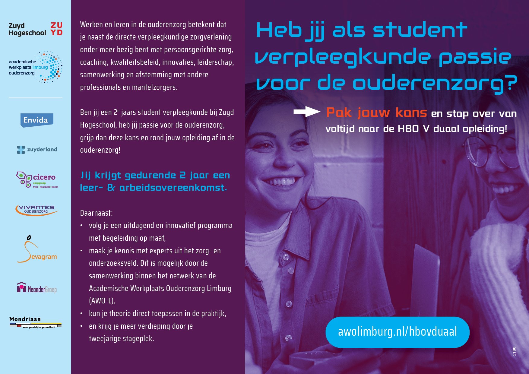 Heb jij als student verpleegkunde passie voor de ouderenzorg?  Pak jouw kans en stap over van voltijd naar de HBO V duaal opleiding! 